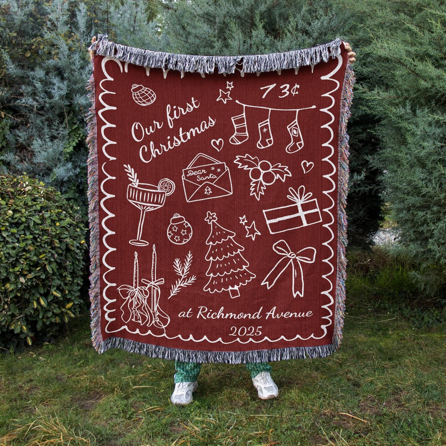 Red First Christmas New Home Woven Blanket