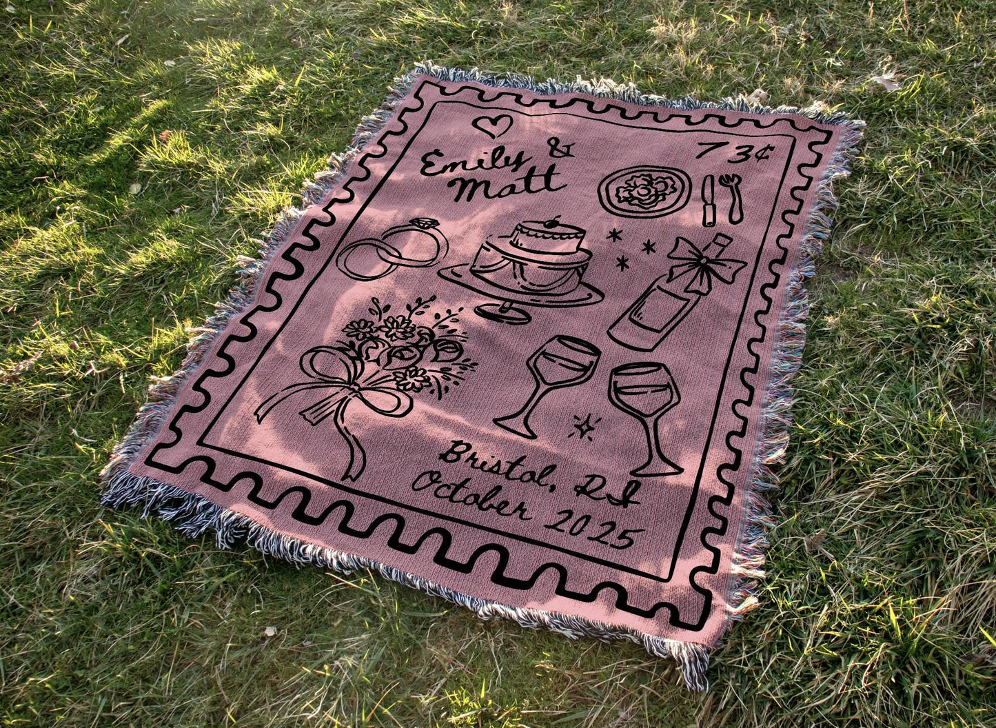 Pink Wedding Stamp Woven Blanket