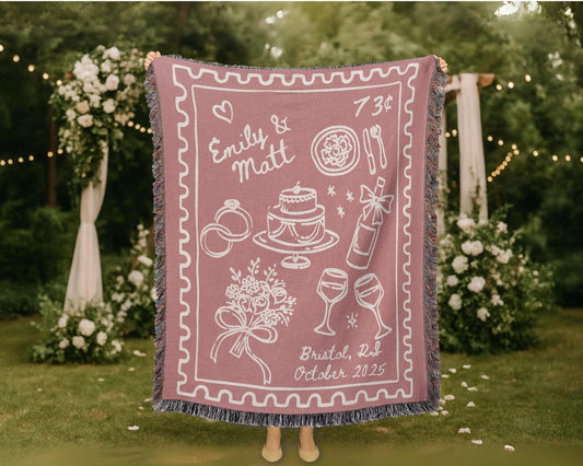 Rose Wedding Stamp Woven Blanket