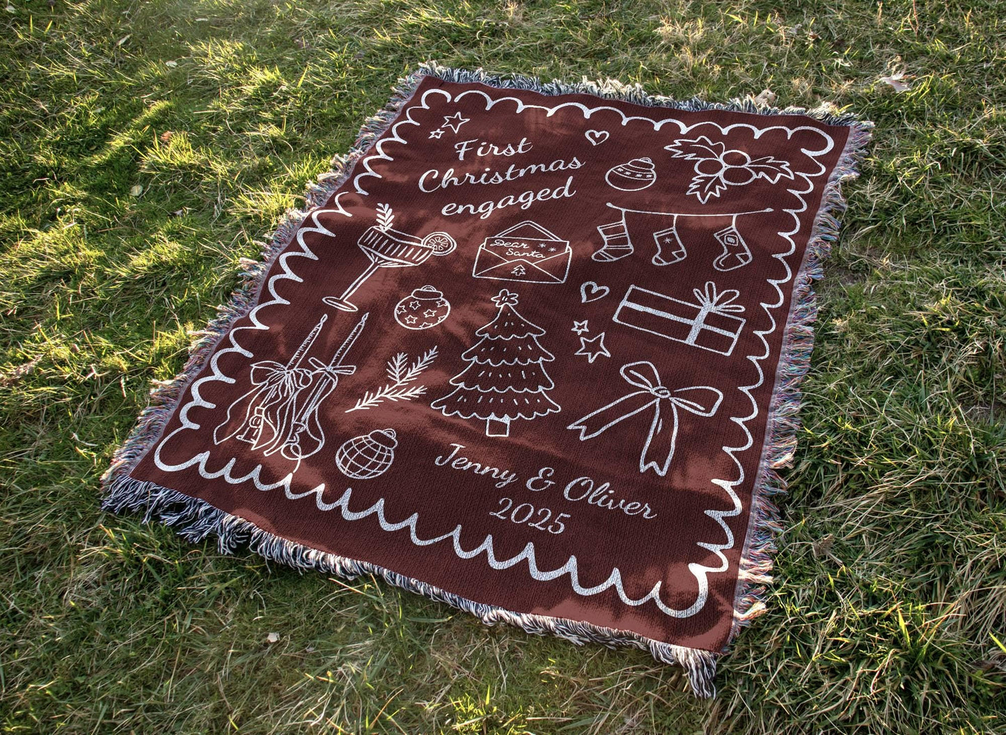 Red First Christmas Engaged Woven Blanket