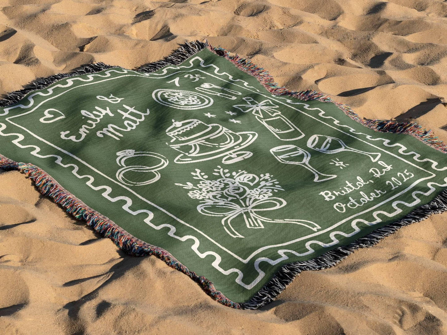 Green Wedding Stamp Woven Blanket