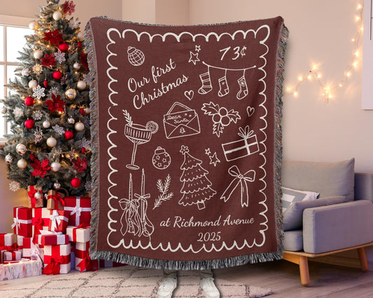 Red First Christmas New Home Woven Blanket