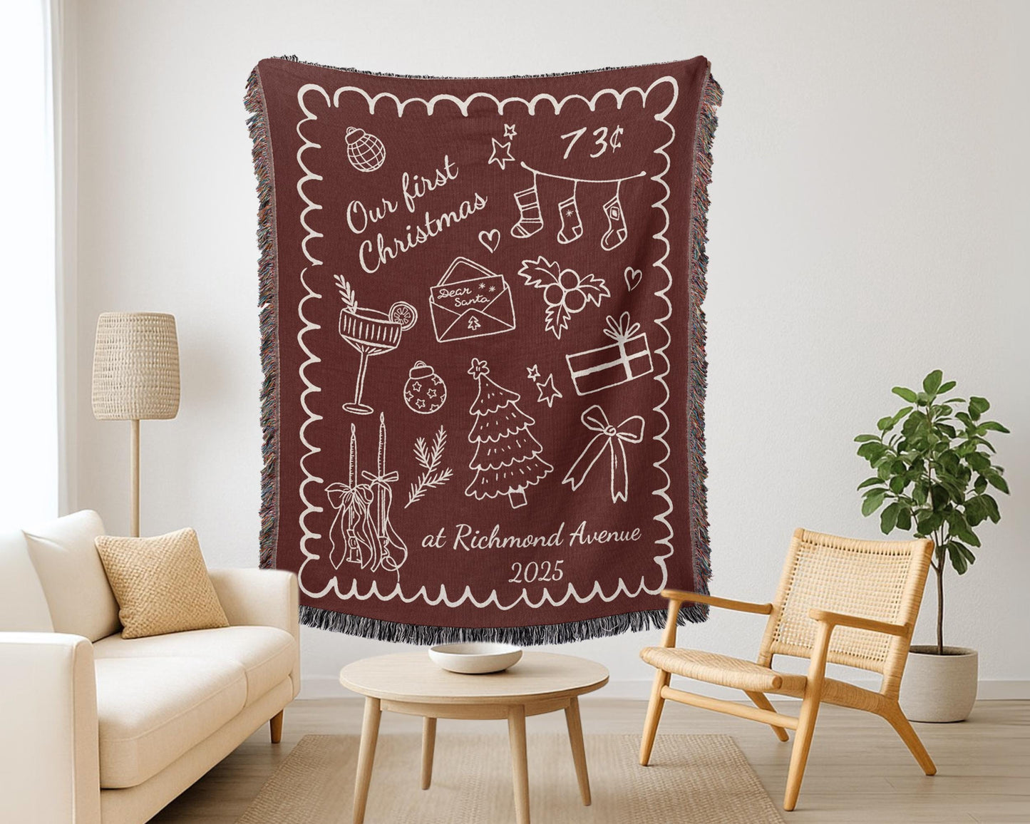 Red First Christmas New Home Woven Blanket