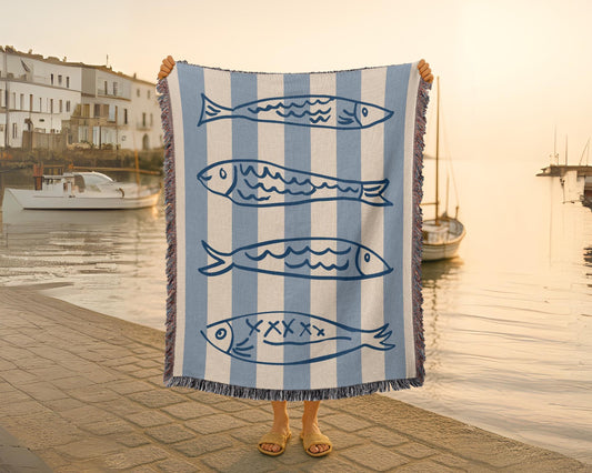 Beach Decor Gift: Nautical Coastal Themed Woven Blanket featuring detailed artwork, ideal present for enthusiasts and collectors.