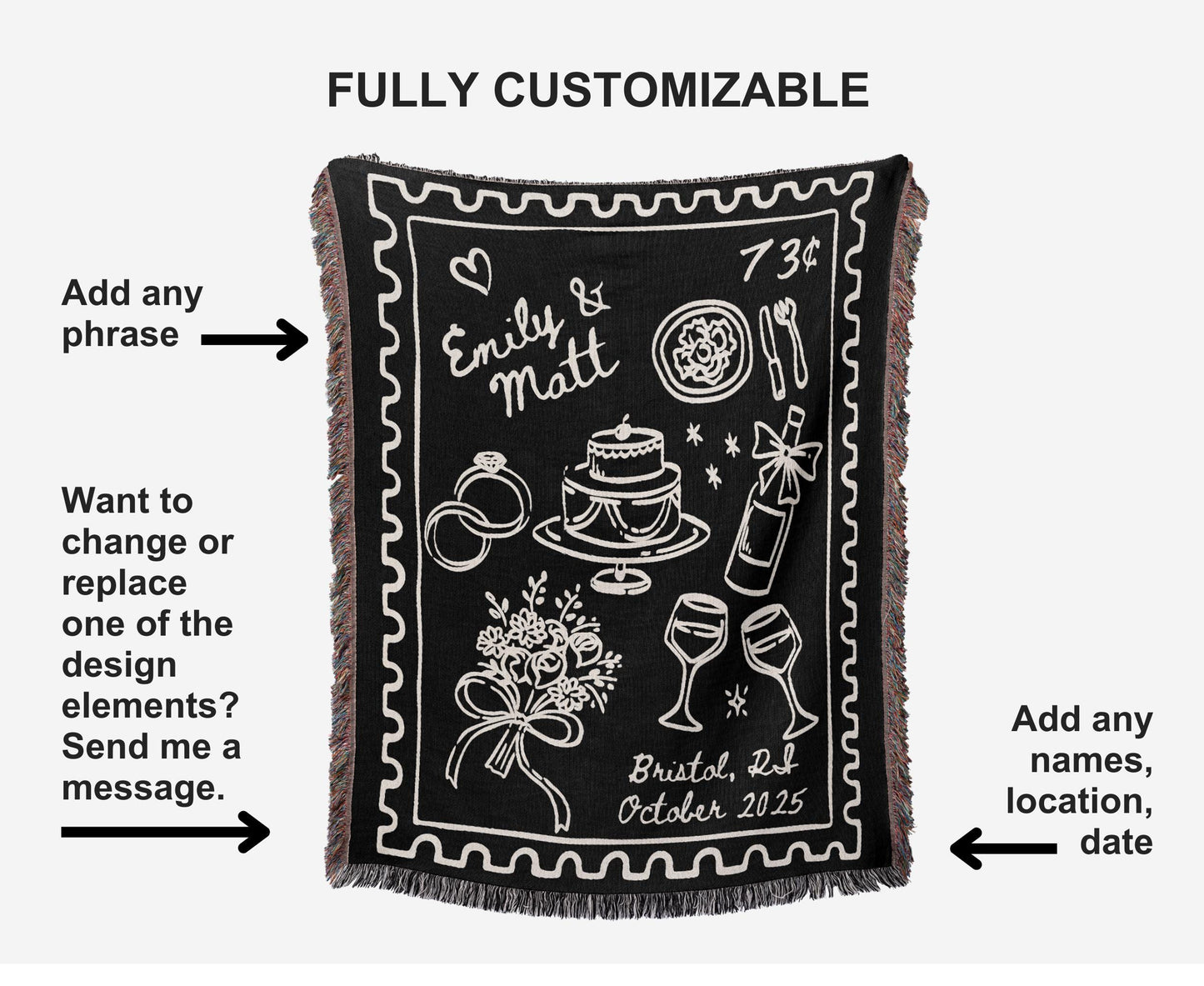 Black Wedding Stamp Woven Blanket