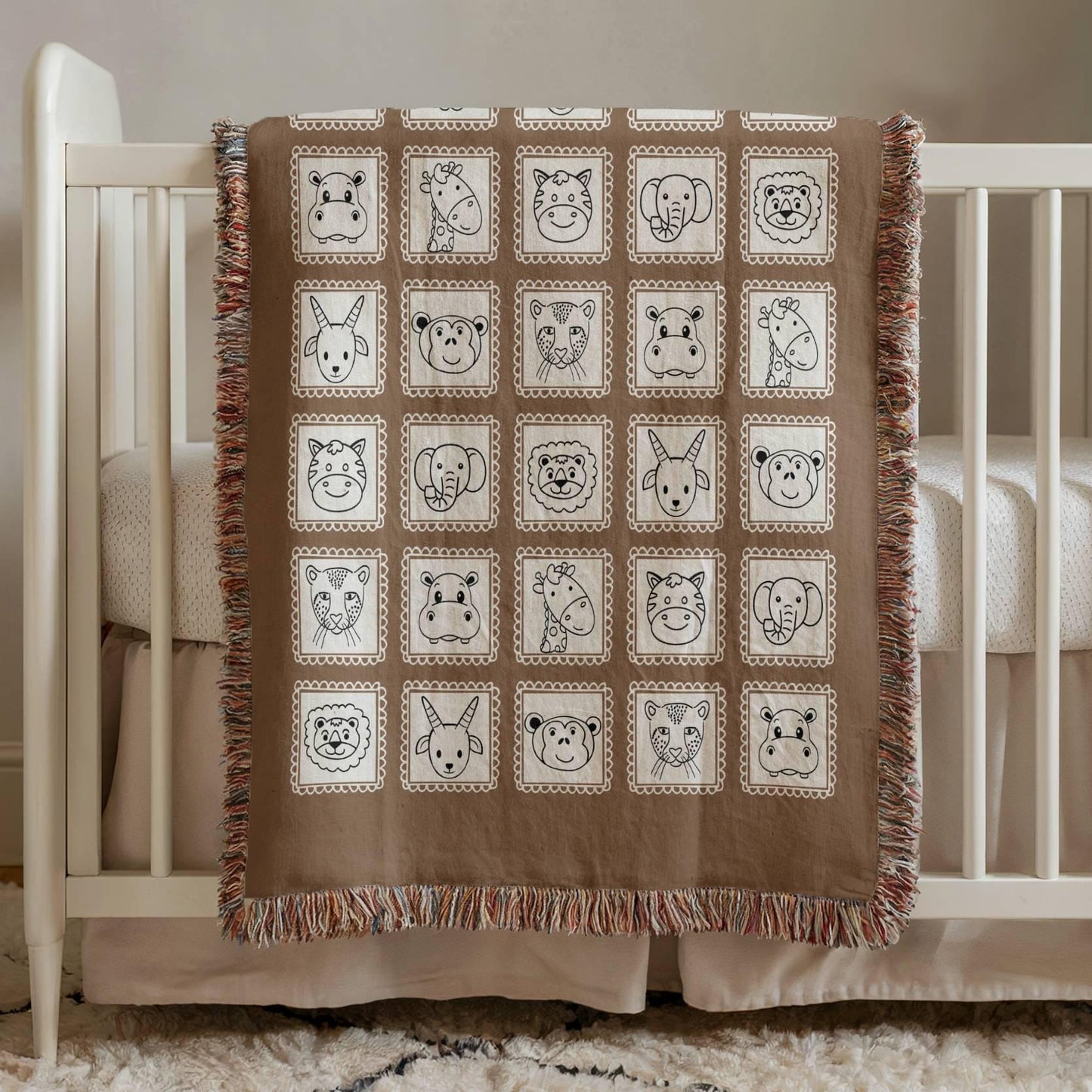 Brown Safari Animals Woven Blanket