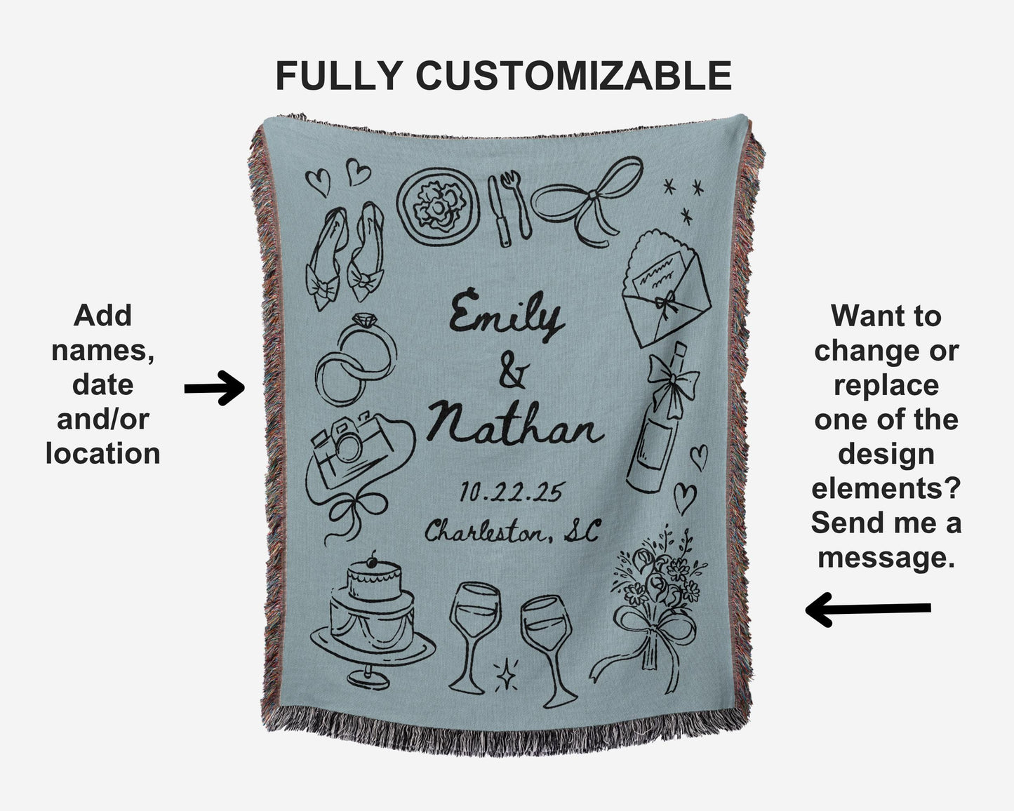 Light Blue Wedding Stamp Woven Blanket