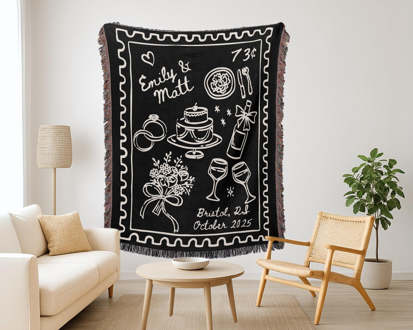 Black Wedding Stamp Woven Blanket