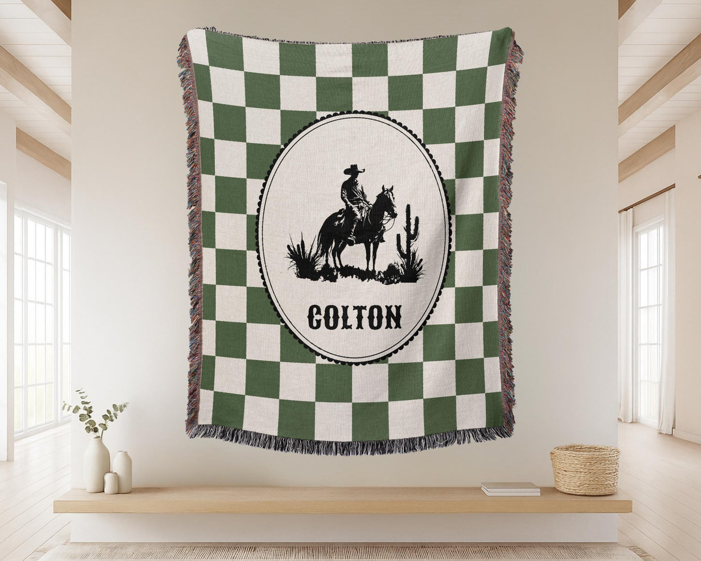 Green Cowboy Nursery Woven Blanket
