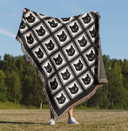 Gothic Black Cat Woven Blanket
