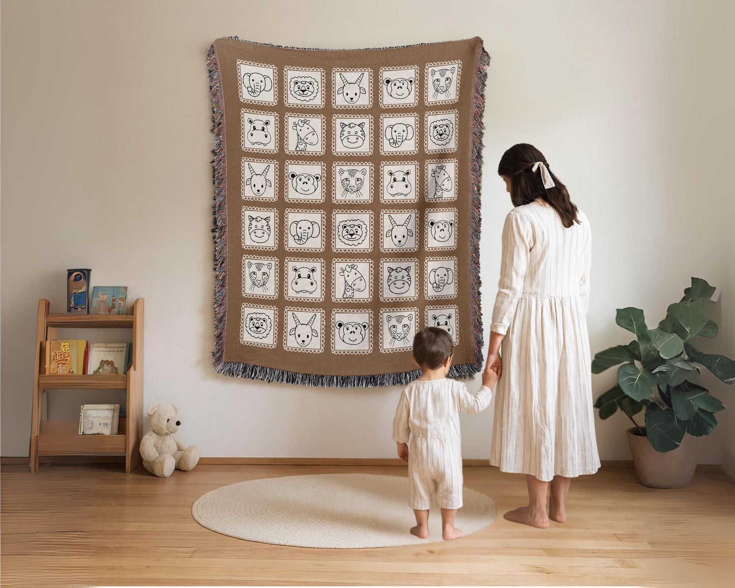 Brown Safari Animals Woven Blanket