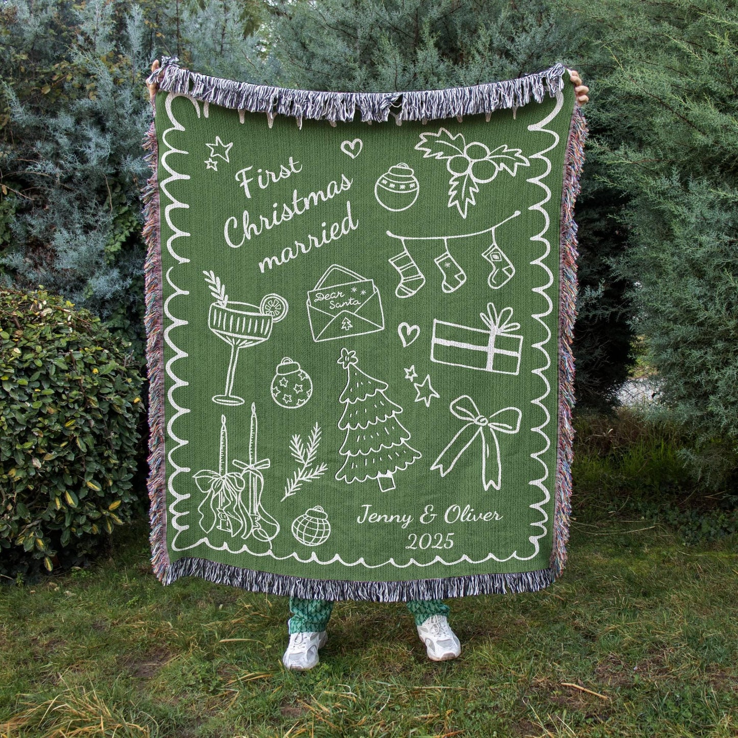 Green First Christmas Married Woven Blanket