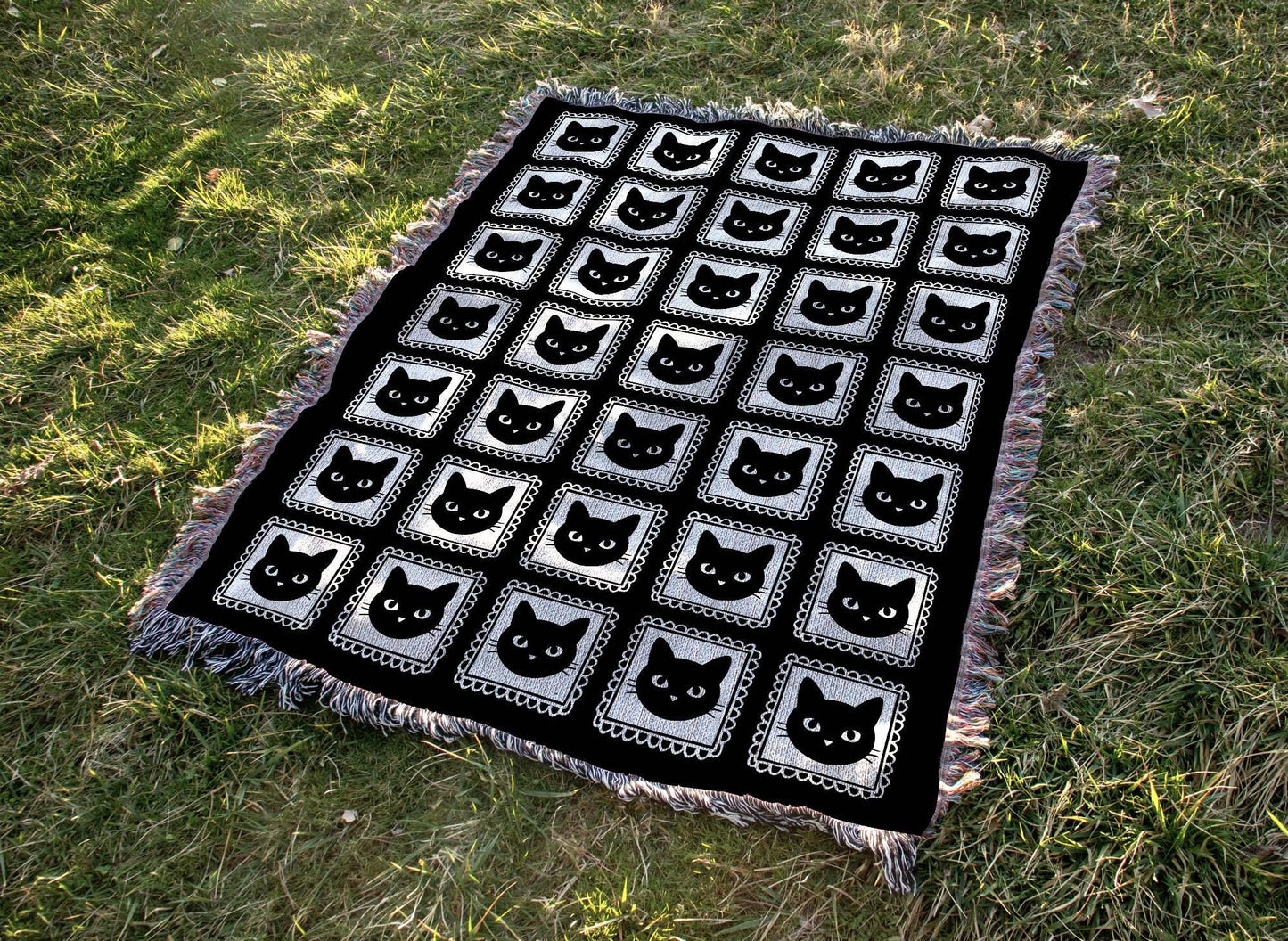 Gothic Black Cat Woven Blanket