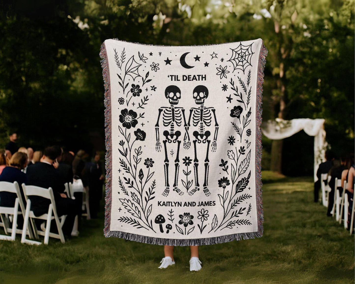Personalized Skeleton Woven Blanket For Couples