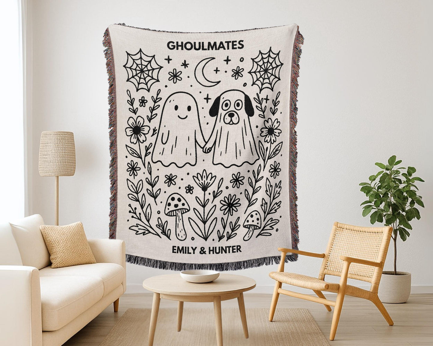Custom Ghost Dog Ghoulmates Woven Blanket