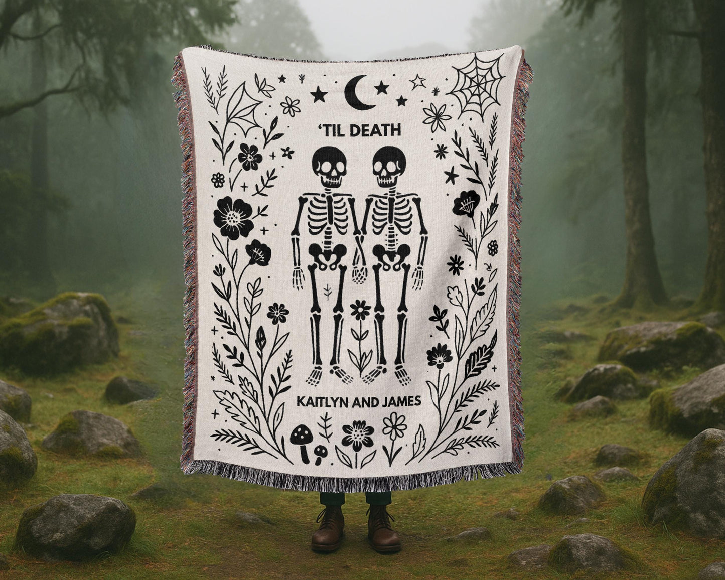 Personalized Skeleton Woven Blanket For Couples
