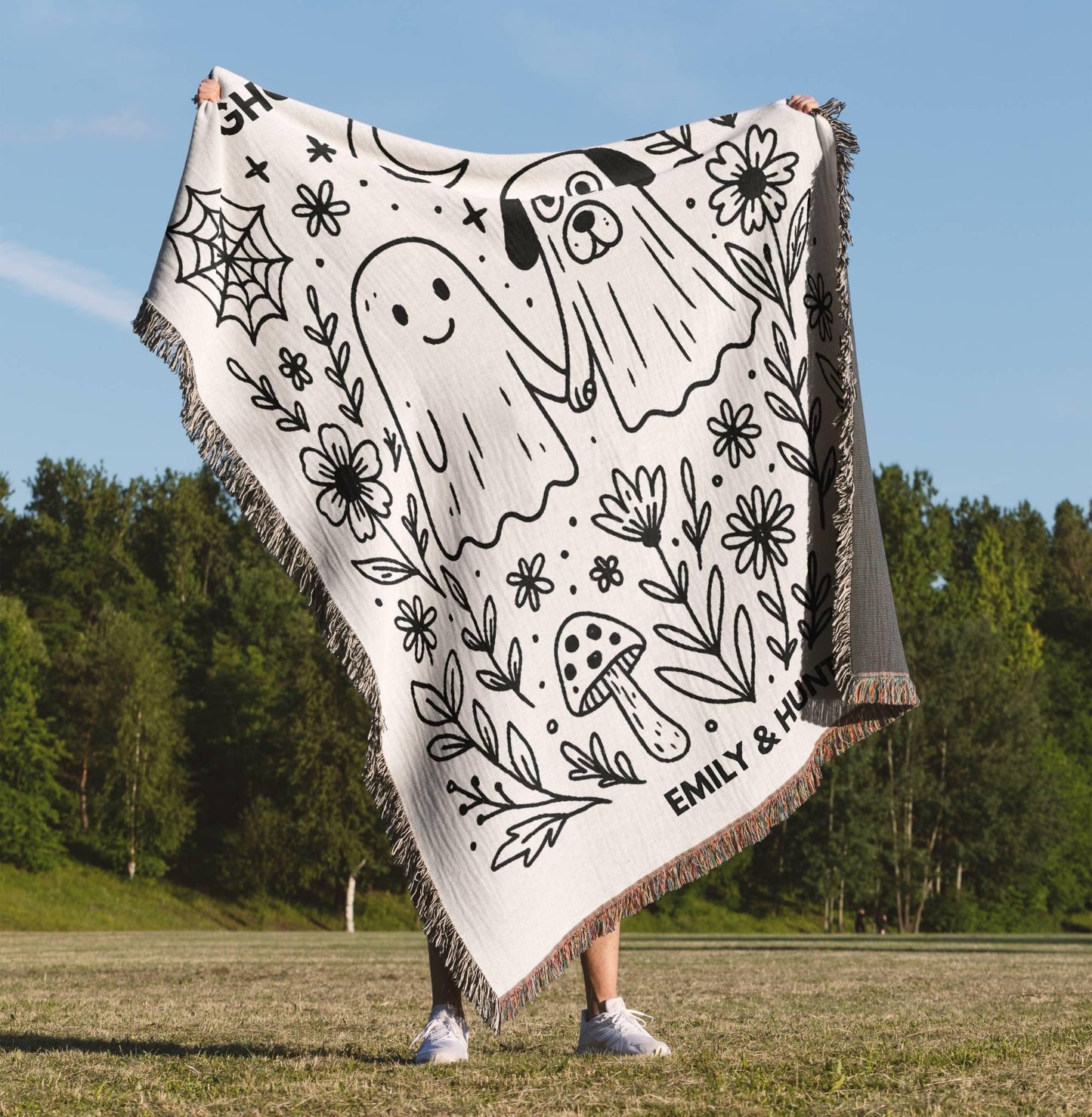 Custom Ghost Dog Ghoulmates Woven Blanket