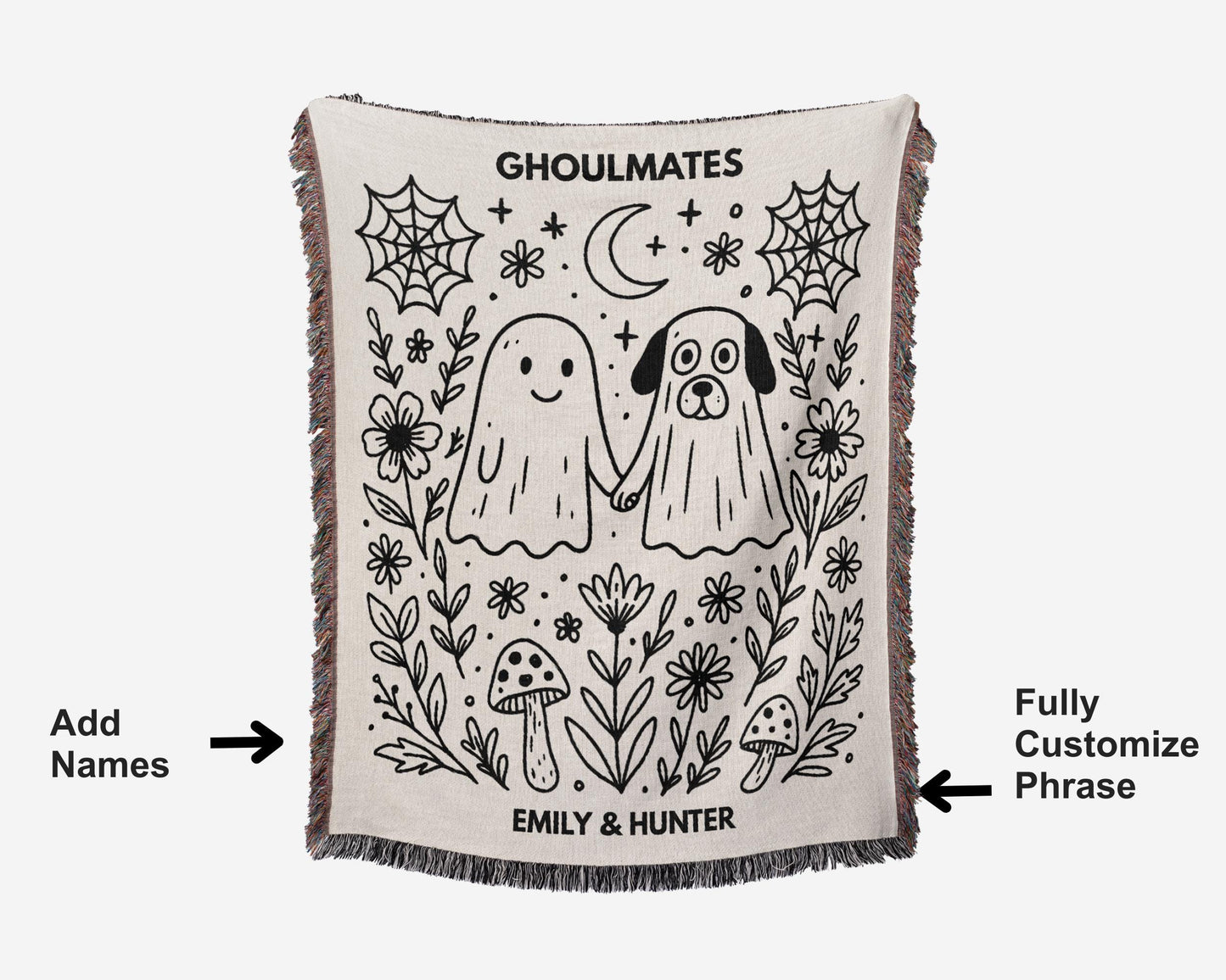 Custom Ghost Dog Ghoulmates Woven Blanket