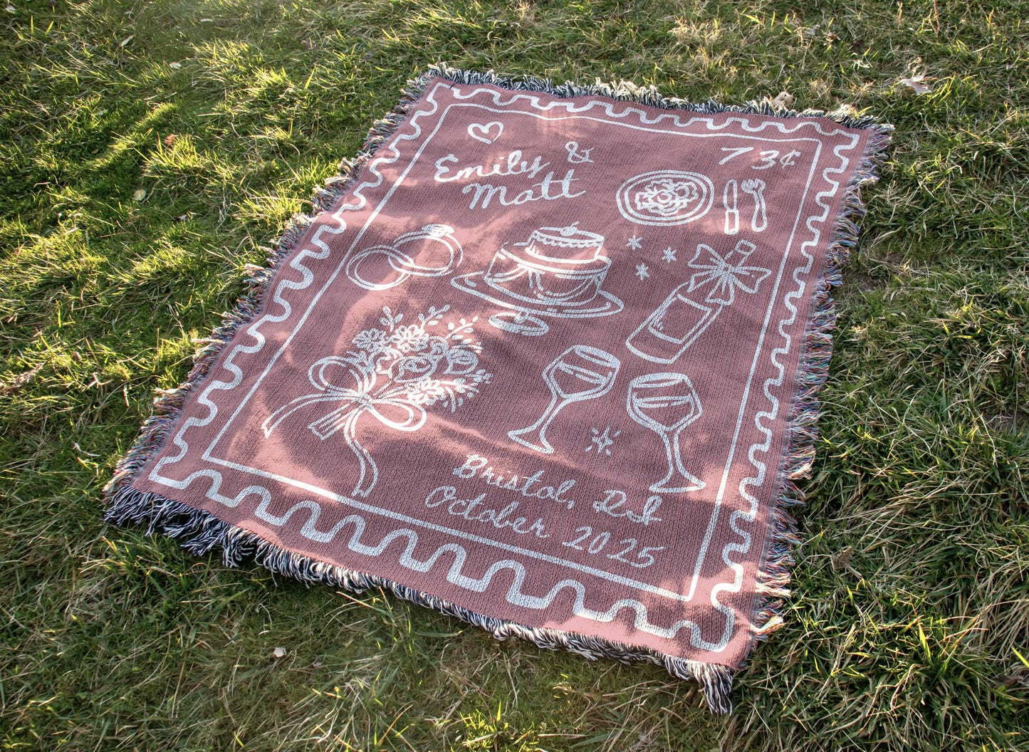 Rose Wedding Stamp Woven Blanket