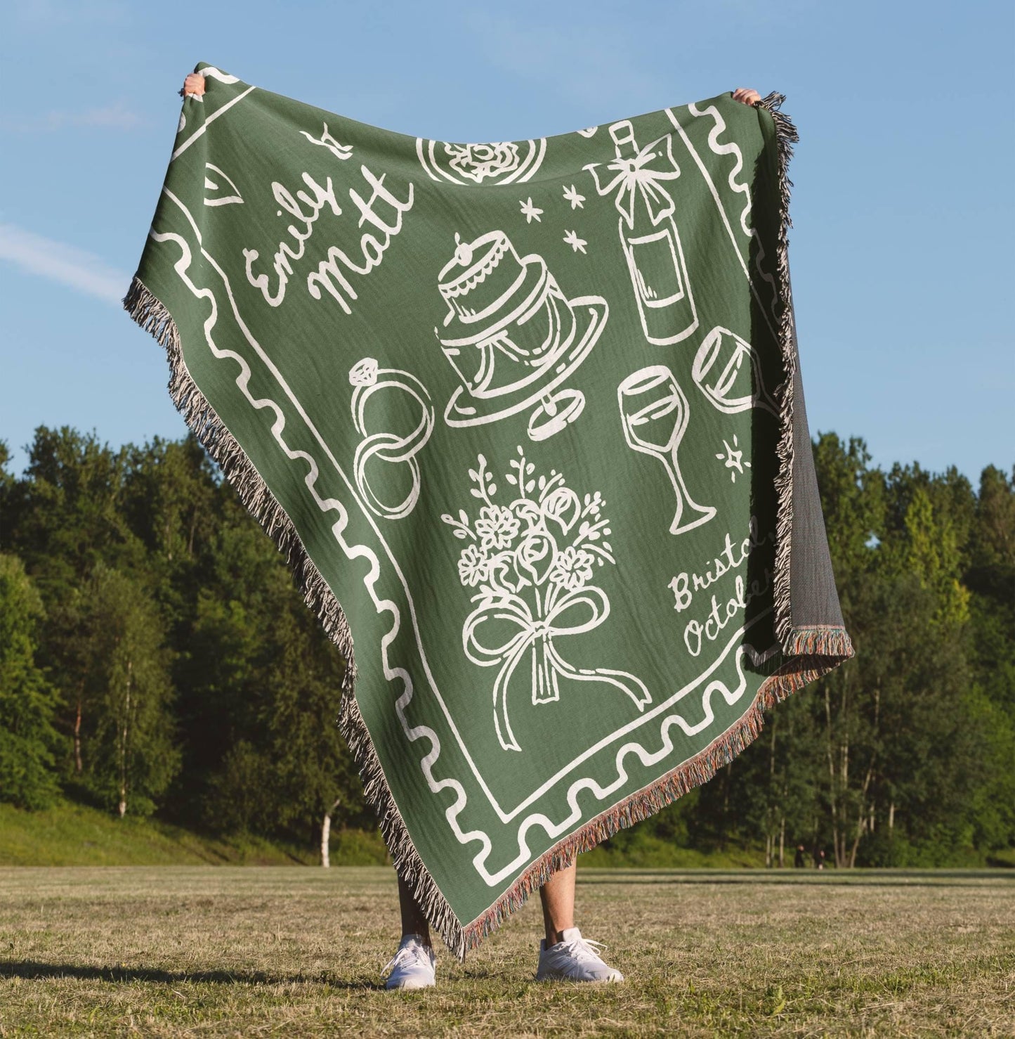 Green Wedding Stamp Woven Blanket