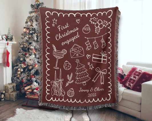 Red First Christmas Engaged Woven Blanket