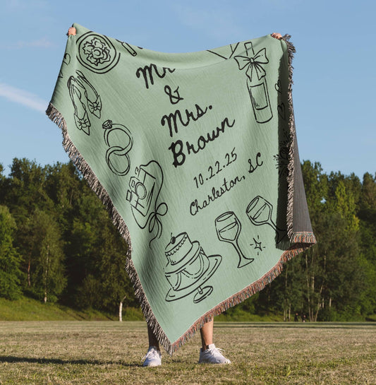 Sage Green Wedding Stamp Woven Blanket