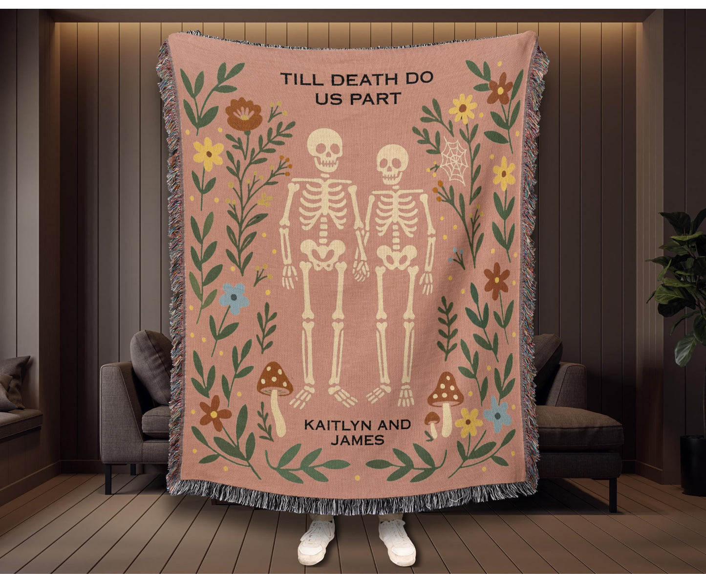 Pastel Goth Skeleton Couple Woven Blanket