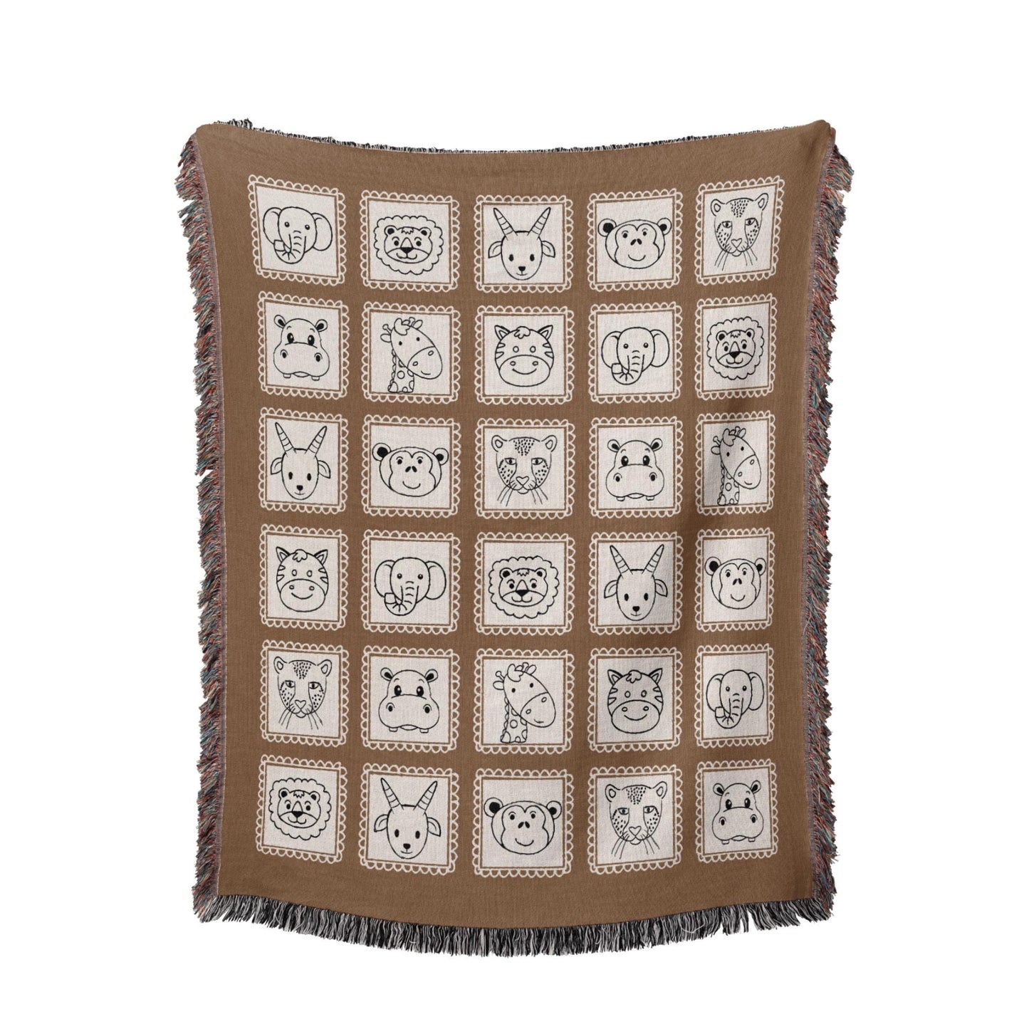 Brown Safari Animals Woven Blanket