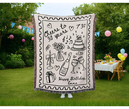 Birthday Gift: Custom Woven Blanket with unique design, perfect decorative throw for home decor enthusiasts.