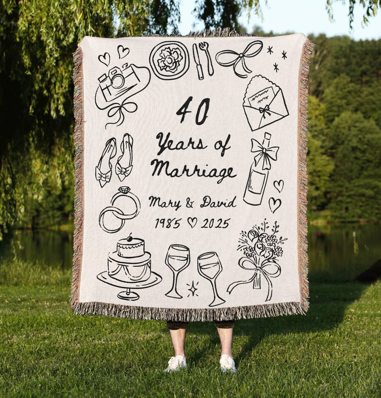 40th Anniversary Custom Names Woven Blanket - Oh Happy Blankets