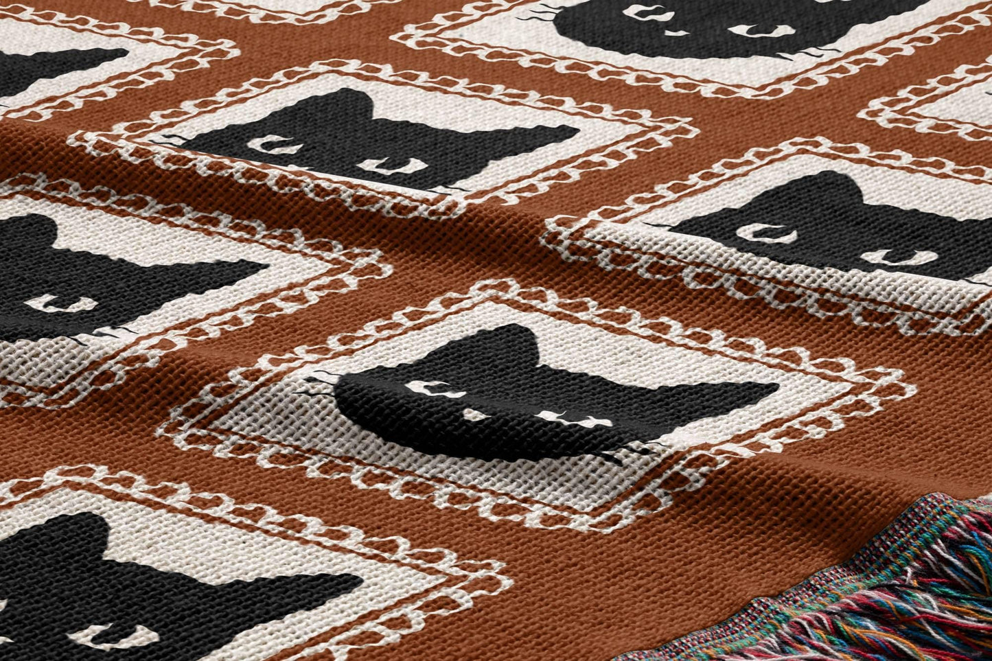 Orange Black Cat Woven Blanket