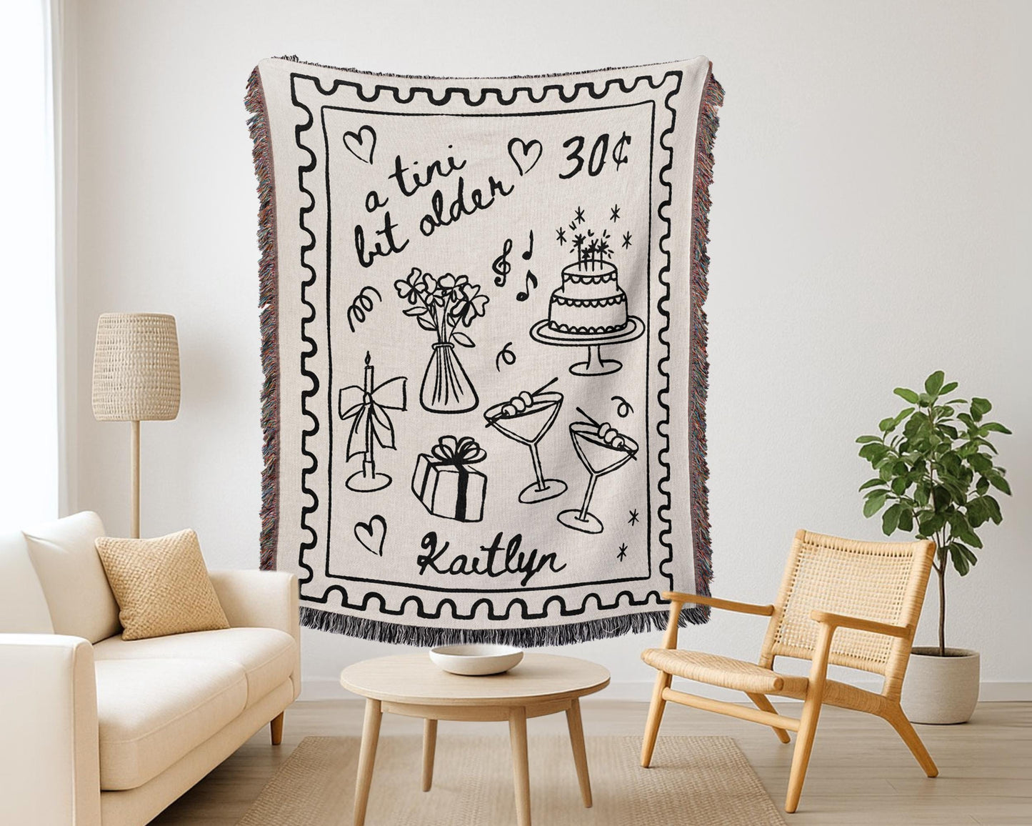 Custom Martini Birthday Woven Blanket