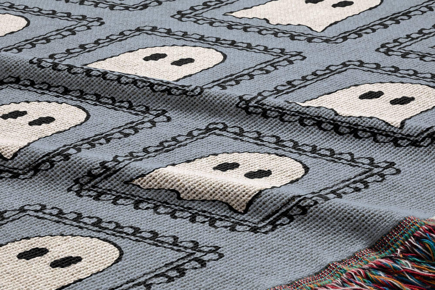 Blue Kawaii Ghost Woven Blanket