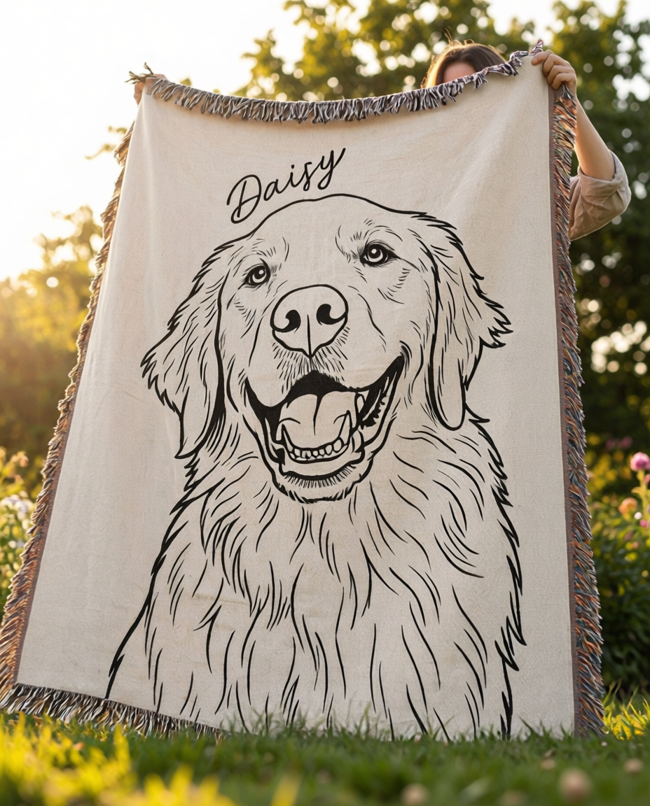 Custom pet memorial blanket folded and gift-wrapped — personalized sympathy gift for dog loss