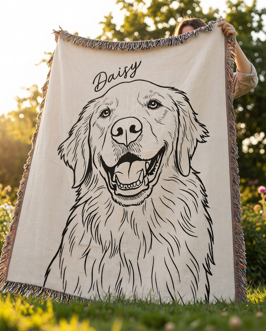 Custom pet memorial blanket folded and gift-wrapped — personalized sympathy gift for dog loss