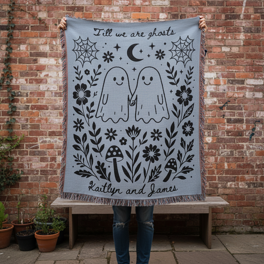 Blue Ghost Couple Blanket for Spooky Anniversary, Christmas or Birthday